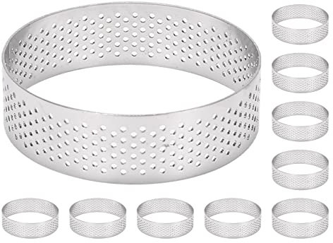 Ocnvlia 10 Pezzi Anelli per Crostate Circolari Fori nel Acciaio Torta di Frutta Quiche Torta Mousse Stampo Stampo da Forno 7 Cm