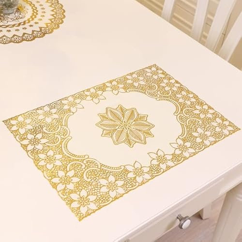 6 Piezas de Encaje PVC Gold Table de plástico Coloca Mat de la Almohadilla Copa de Tela Boda Coffe de té Plaus posmisora Taza