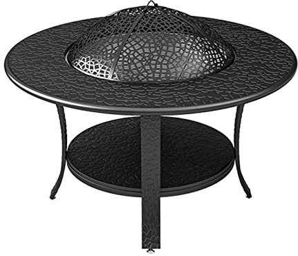 Exception Mesa De Barbacoa Multifuncional, Chimenea De Patio De Jardín Portátil, Calentador De Espacio De Metal De Diseño De Almacenamiento Doble, Tazón De Fuego De Mesa Redonda