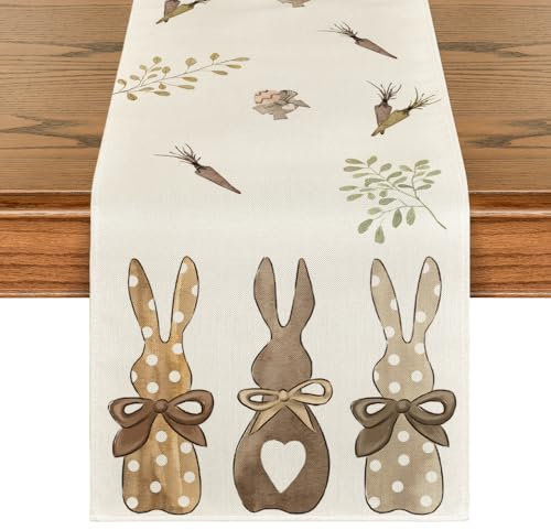 Artoid Mode Hasen Karotten Ostern Tischläufer, Saisonnal Frühling Waschbar Küche Esstisch Dekoration Drinnen Urlaub Party Dekor 40x180 cm