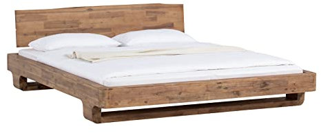Woodkings® Holzbett Sendai 140x200 Akazie gebürstet Holz rustikal Baumkanten - Holzkopfteil Schlafzimmer Möbel massiv Design Doppelbett Ehebett Balkenbett Echtholzmöbel