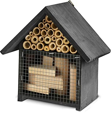 Wooden Insect Bee Bug House Natural Eco-Friendly Wood Insect Hotel Garden Nest Easy Installation Beautiful Design Easy Care (1279 - Black Premium Insect House)
