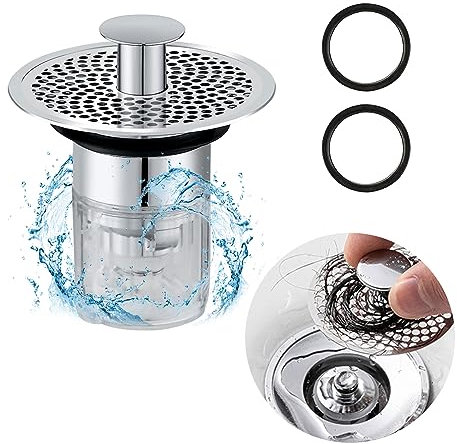 Waschbeckenstöpsel mit Anti Clogging Sieb,Abflussstopfen Waschbecken Stöpsel Verschluss, Rückprall Kern Push-Typ Abfluss Sieb Universal Pop Up Abflusssieb für Waschbecken Küche(Ablaufloch 34-40mm)