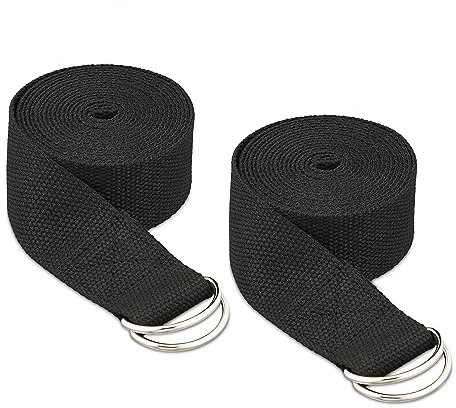 Relaxdays Yogagurt 2er Set, Dehnungshilfe, 250 x 3,8 cm, Yogaband für Anfänger und Fortgeschrittene, Baumwolle, schwarz