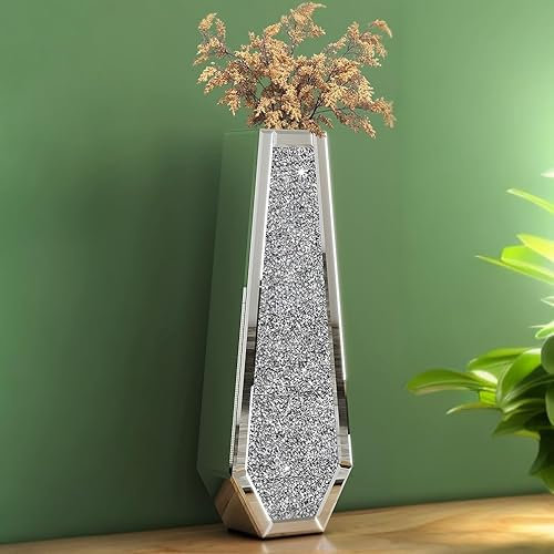 Shyfoy 61 cm verspiegelte hohe Deko-Vase – silberne Kristallvase für Wohnzimmer, Pampasgras