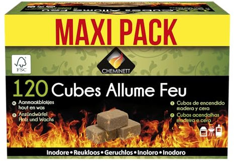 MAXIPACK CHEMINETT 15720-12 Cubos de Encendido Ecológicos- Caja de 120 unidades de cubos naturales para encender fuego de chimeneas, estufas y/o chimeneas