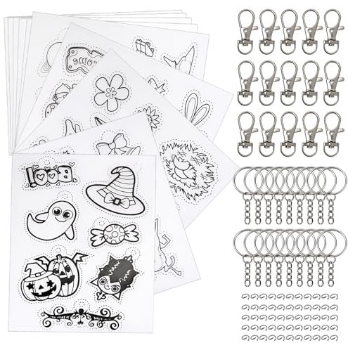 TOAOB 20 Stück Schrumpffolien Set Schrumpffolie zum Basteln mit 10 Blank Schrumpffolie 10 Stück Schlüsselbundzubehör für DIY Handwerk Dekorationen