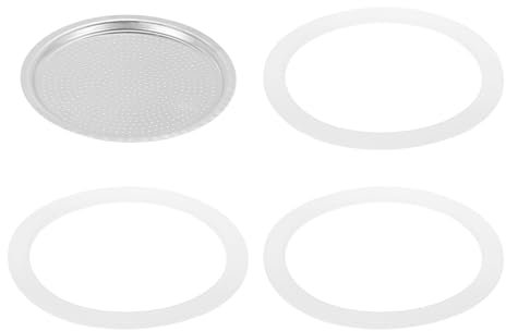 sourcing map Stovetop Espresso Maker Replacement Aluminium Coffee Pot Parts with 1pcs Filter and 3pcs Silicone Gasket Seals 81x71x4.5mm for 12-Cup Mocha Coffee Maker Pot(Silver)