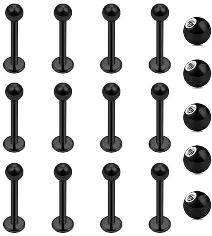 Gojewen 16G 8mm Piercing Labio Labret Studs Acero Inoxidable Negro Piercing Hélice Medusa Ashely