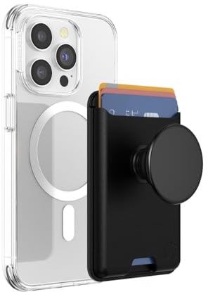 PopSockets: PopWallet per MagSafe - Con presa - Include anello adattatore per MagSafe - Sottile portacarte riposizionabile per smartphone e custodie - SoftGoods - Black