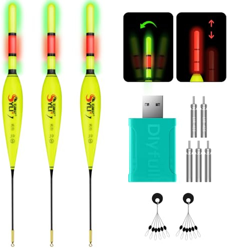 QualyQualy 3 Stück Led Posen Angeln Schwimmer mit Ladegerät und Batterie, Farbwechsel Leuchtposen Set für Tag und Nacht, Angelzubehör Hechtpose 20cm,19.5cm,21cm
