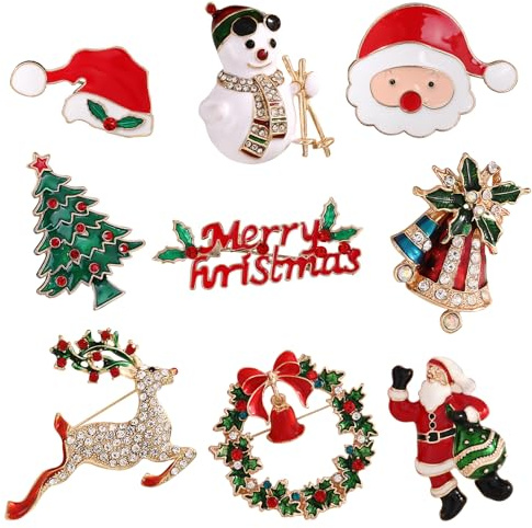 9 Pezzi Set Di Spille Natale Da Spilla, Decorazione Fai-Da-Te Di Cappelli E Calze Di Babbo Natale, Camicie