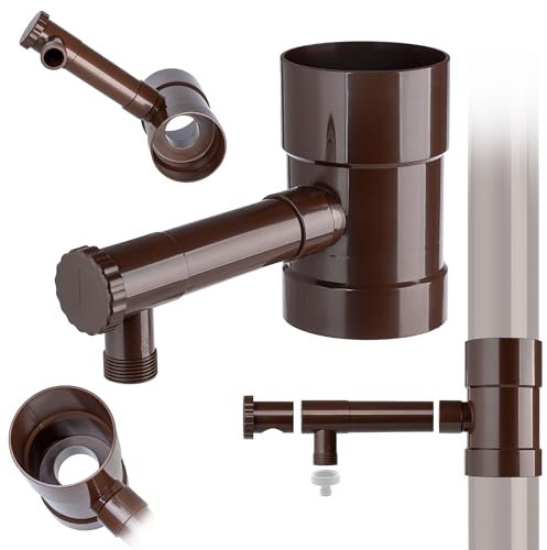 KADAX Collecteur d'eau de pluie 100 mm pour tuyau de descente, voleur de pluie avec valve intégrée, collecteur d'eau en plastique de qualité supérieure (marron)