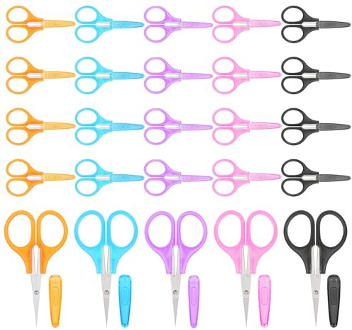 25Pack Small Sewing Scissors Stainless Steel Crafting Scissor Sharp Scissors with Cover, Precision Portable Scissor for Embroidery Quilting Sewing Knitting Crafting (Multicolor)