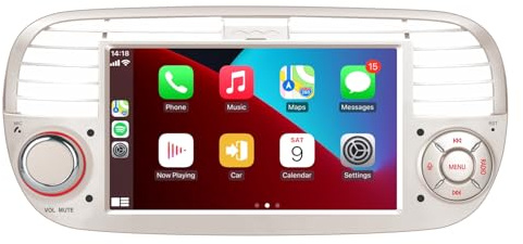 [Versione Plus] Aphrfamma Autoradio compatibile con CarPlay wireless/Android Auto per Fiat Fiat 500 2007-2015 con 7 Pollici IPS Bluetooth/FM/AM/USB/Mirror Link/Touch Display (bianco)