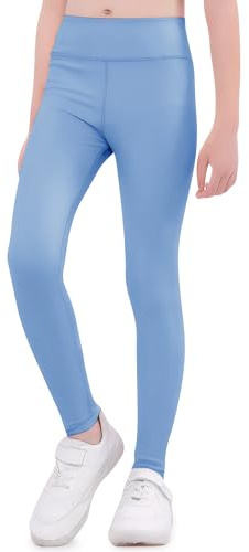 FILOWA Leggings flickor barn hög midja yogabyxor bomull sportleggings stretch längd byxor flerfärgade träningsbyxor casual jogging sportbyxor vår höst activewear för tonåringar storlek 110–152, blå