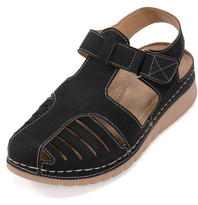 JOMIX Sandali Ortopedici Donna Estivi Punta Chiusa Scarpe Signora a Strappo Comode Traspiranti e Plantare Morbido da Anziane WOX250652 Nero 37