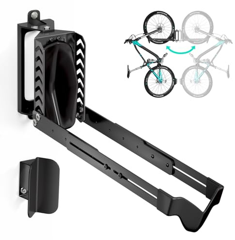 Swivel Bike Rack Wall Mount, Bike Hangers for Garage, Space-Saving Vertical Bike Holder, Holds up to 77 lbs, Bicycle Wall Hanger Storage, No Heavy Lifting Required Indoor Hanging Bike Rack-Black