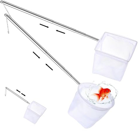 ​​2 Stück Aquarium Fischnetz mit ausziehbarem Edelstahlgriff, Zwei Formen Mini Kescher, Feinmaschig & Reißfest für Kleine Fische und Garnelen, Aquarium Zubehör für Tank, Teich und Bach​​