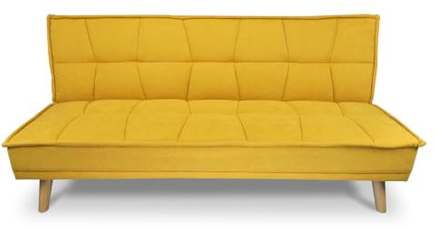 SAMIRA Divano letto clic clac in tessuto vellutato giallo, divano 3 posti mod. Bart