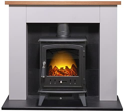 Adam Chester Stove Suite in Pure White with Aviemore Electric Stove in Black, 39 Inch