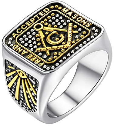 FaithHeart Anpassade graverade ringar för män religiösa smycken St Christopher/Michael/kors/frimurare sigillring rostfritt stål fingerberlock (6 storlekar), Metall, Ingen ädelsten