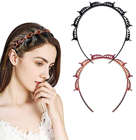Double Bangs Hairpin, 2pcs Hairpin Headbands, Twist and Clip Headband/Korean Braided Headband/Hairpin Hair Band/DIY Hairband Non-slip for Women Girls