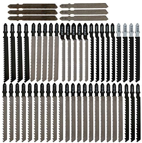 Keyohome 60 Pieces T-Shank Jigsaw Blade Set with Storage Case, 7 Type Reciprocating Jigsaw Assorted Blades Set for Wood, Plastic Metal Cutting Compatible with Bosch, Black & Decker, Makita
