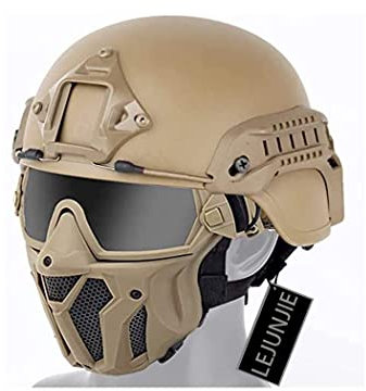 PJ Taktik Airsoft Helm und Vollgesichtsschutz Maske Set,mit Abnehmbarer Antibeschlagbrille Fast Helm für Paintball CS