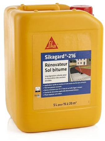 SIKA - Rénovation des anciens enrobés imprégnation colorée - Sikagard 216 Rénovateur Sol Bitume Noir - Résistance UV/Eau - Prêt à l'emploi - Application rapide - 15 à 20m² - 5L