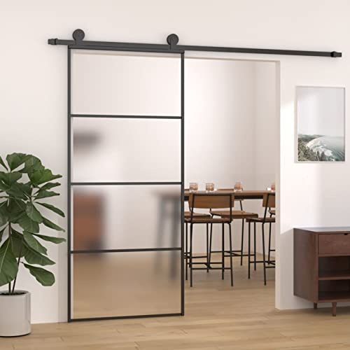 Norheim Puerta Corrediza de Vidrio Puerta Corredera Deslizante de Cristal Seguridad 90 x 205 cm Negro