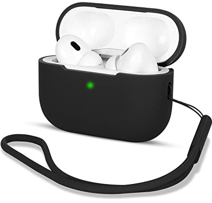 AOTUAO Compatible with AirPods Pro 2 Case Cover, Shock-Resistant Protective Silicone Case Cover for AirPods Pro 2nd Generation 2022 with Silicone Lanyard, Front LED Visible, Black