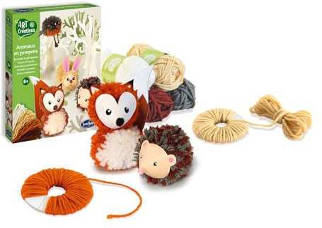 Sentosphère - Art & Créations - Animaux en Pompons – Kit créatif animaux forêt dès 8 ans – Créez 4 pompons (renard, lapin, hérisson, rouge-gorge) – Loisirs créatifs tricot & décoration enfant - 20600
