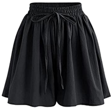 Women Summer Casual Loose Pleated Shorts Drawstring Elastic Waist Wide Leg Culottes Shorts(UK 18/Tag 4XL) Black