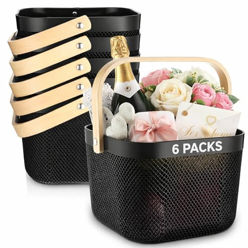 Roshtia 6 Pcs Plastic Mesh Storage Basket with Handle 9.8 x 10.2 x 7.1 Inch Garden Harvest Storage Basket Multi Functional Hanging Organizer for Kitchen Bathroom Picnic Cabinet Home(Black)