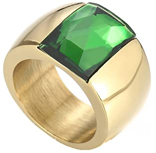 PAMTIER Anello con Gemma Multicolore Largo 10mm per Donne Anello a Fascia in Acciaio Inossidabile con Pietra Esagerata Verde Placcato Oro Misura 22