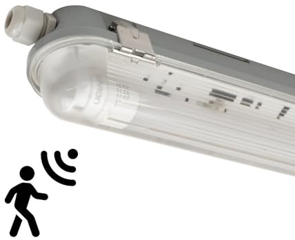 Ledvion - 1 pieza, pantalla estanca, 60cm, IP65, 6.3W, 175 lm/W, Blanco frío, 6500K, con sensor, lámpara de techo para garaje, de bodega, tubo led, almacén