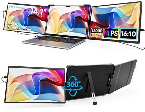 Dopesplay 14.1 Laptop Screen Extender FHD 1200P IPS Portable Monitor for Laptop Triple Dual Monitor Setup Compatible with Windows Mac Android Chrome Fits 14-17.3 Inch Laptops