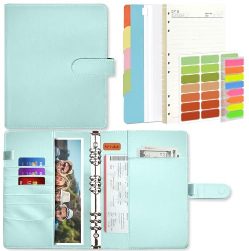 Mlife B5 Ring Binder Notebook Set - 9 Ring PU Leather Planner,5 PCS File Divider,45 Sheets B5 Loose Leaf Paper,Label Stickers,Index Tabs and Clear Cash Envelopes,Personal Organizer Binder(Light Blue)