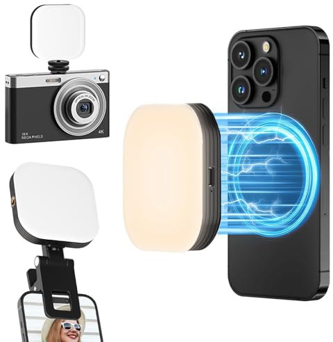 Magnetic Selfie Light, Portable Phone Light, 3 Modes & 5 Levels, With Clip and Camera Cold Shoe Mount and 1/4 Screw Hole, Rechargeable