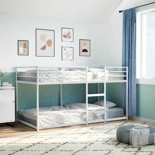 IKAYAA Litera de 100 x 200 cm, literas de Hierro, Metal, para Niños, Juveniles, con Escalera y Protección Anticaídas, Blanco