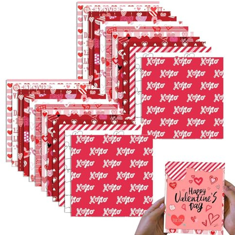 Alla hjärtans dag mönsterpapper, rosa klippbokspapper, 24 delar specialitetspapper för alla hjärtans dag, dubbelsidigt kartongpapper, hjärta kärlekspapper för bröllop