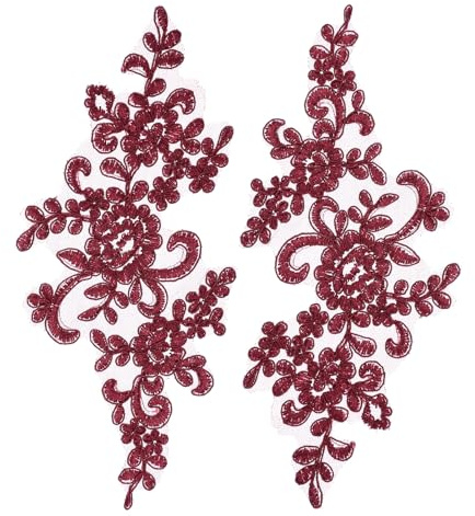 sourcing map 2 toppe in pizzo con fiori ricamate 3D, decorazioni per abiti da sposa, abiti da sposa, accessori fai da te, decorazioni in pizzo, bordeaux (23 cm)