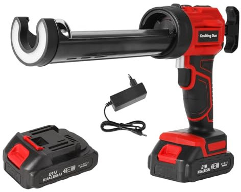 Pistola de calafateo con batería de 18 V, con cargador, prensa de cartuchos, batería con LED y 4 velocidades, pistola de silicona eléctrica de 300 ml para sellar (1 batería)