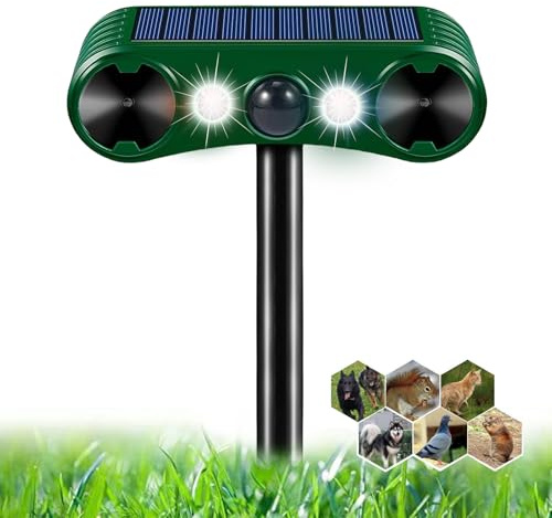 Dissuasore a ultrasuoni per gatti, repellente solare per ratti e animali domestici, 2 modalità, impermeabile IP55, repellente ad ultrasuoni per animali con sensore PIR e flash, per fattoria, giardino