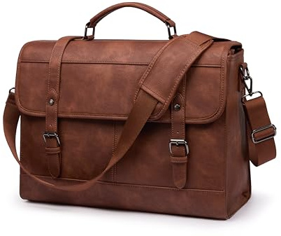 LOVEVOOK Messenger Bag Laptop Bag, 15.6 Inch Leather Vintage Briefcase for Men, Classic Shoulder Satchel Bag with Buckle Closure for Work Office Business College
