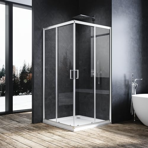 SUNXURY Cabina de ducha con puerta corredera de 70 x 70 cm, cabina de ducha completa con puerta corredera de cristal de seguridad de 5 mm (ESG) transparente, altura: 195 cm