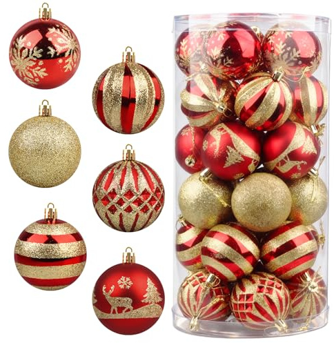 30 piezas de bolas de Navidad de plástico para decorar el árbol, 6 cm, decoración festiva de Navidad, bolas de árbol de Navidad de colores, decoraciones de bolas para Navidad (colorido) (6 estilos)