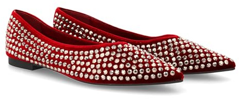 shoes&blues.es Ballerine da Donna con Scintillanti Decorazioni di Strass, Punta Affusolata e Comoda Suola Slip-on. Ideali per la Stagione Autunnale e Invernale. Bordeaux Talla 37