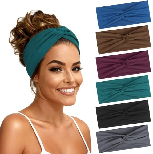 Loiluliy Fascia Capelli Donna 6 Pcs, Fasce per Capelli Yoga Large Elastica e Morbida, Cerchietto Accessori per Sport, Palestra, Corsa